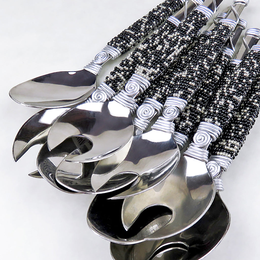 Afrochic - Black Hand-beaded Salad Servers