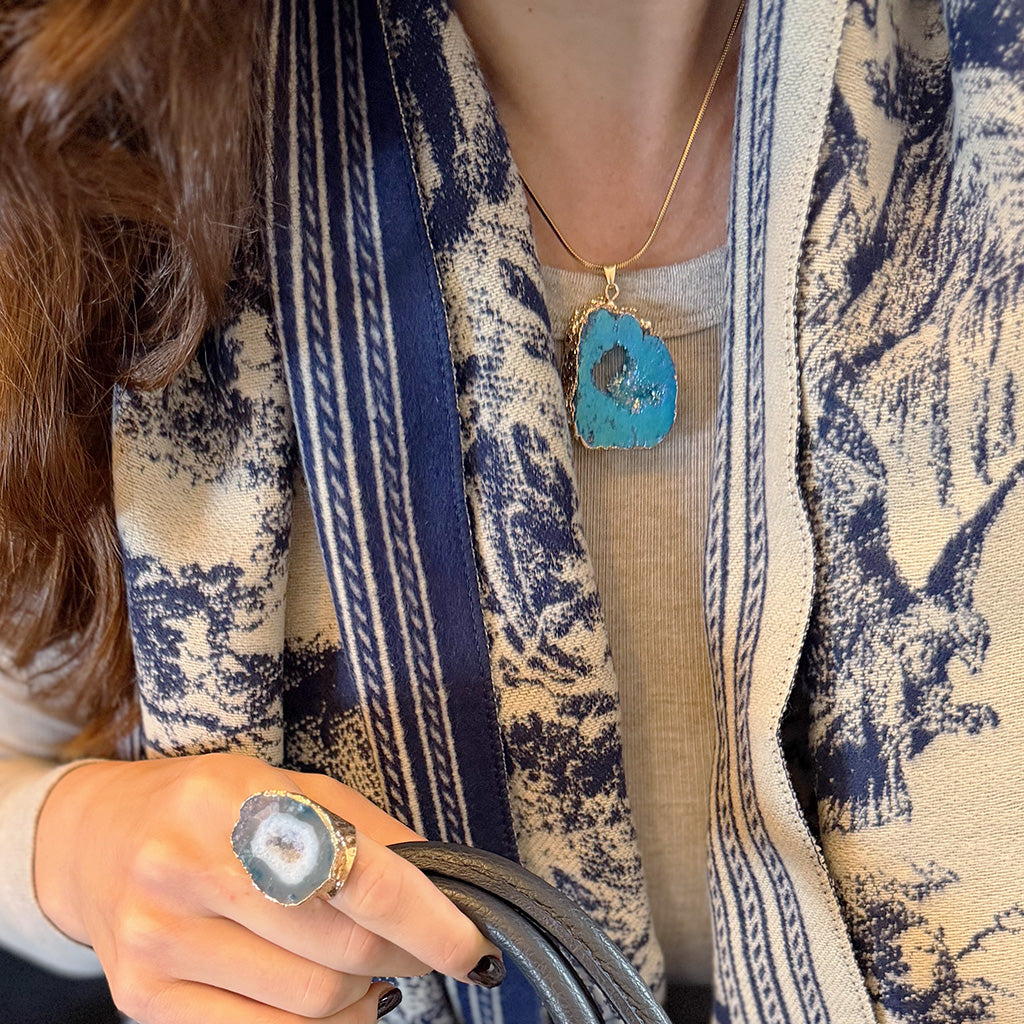 Druzy Pendant - Crystal Quartz with Gold Plated Chain
