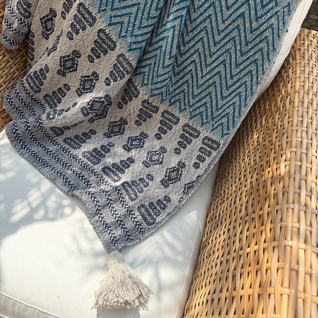 Ethnic Blue - Chunky Cotton Rich Throw