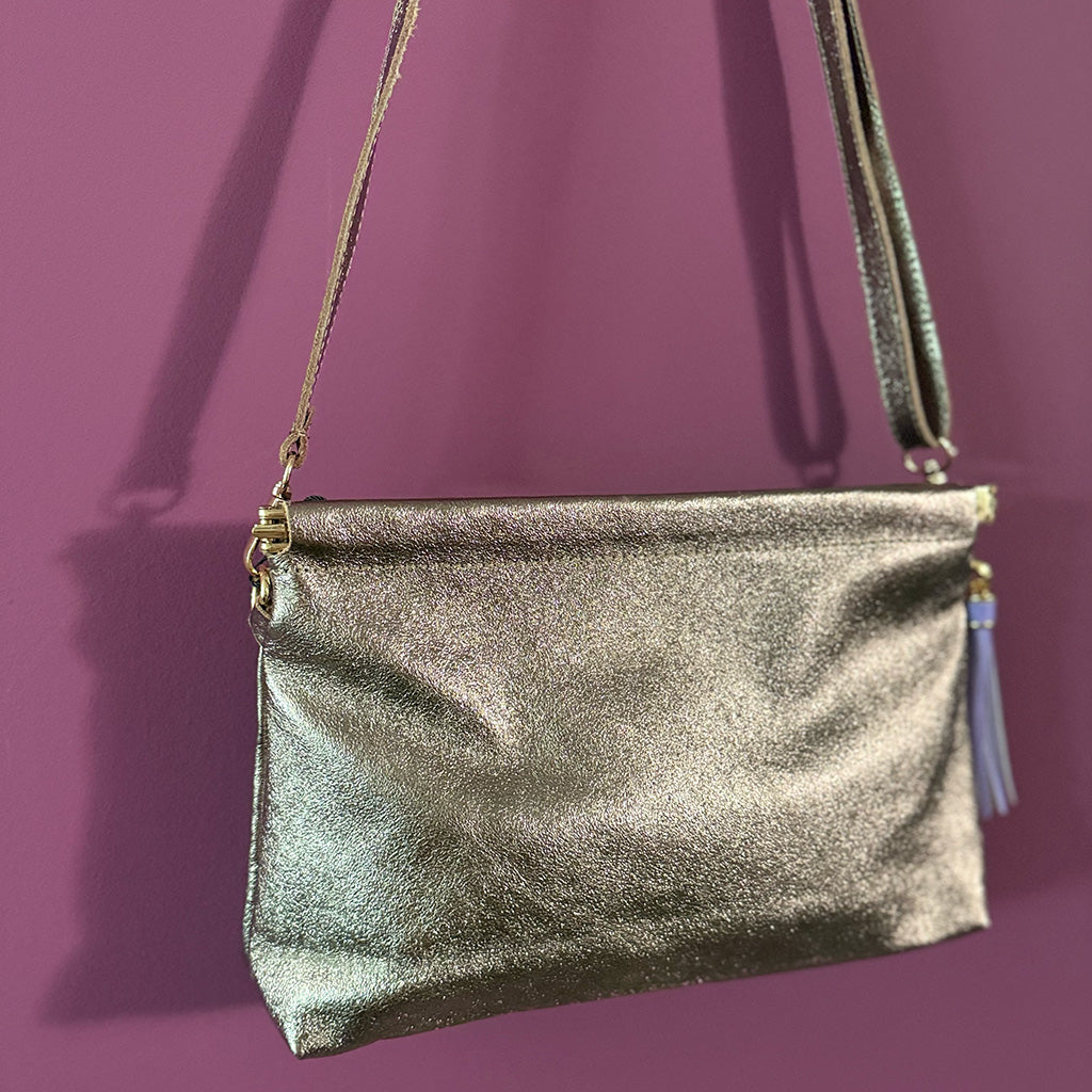 Metallic Glam - Italian Leather Clutch or Crossbody Bag