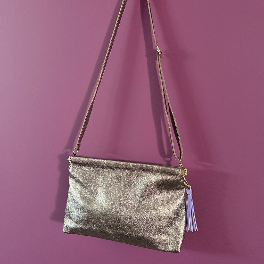 Metallic Glam - Italian Leather Clutch or Crossbody Bag