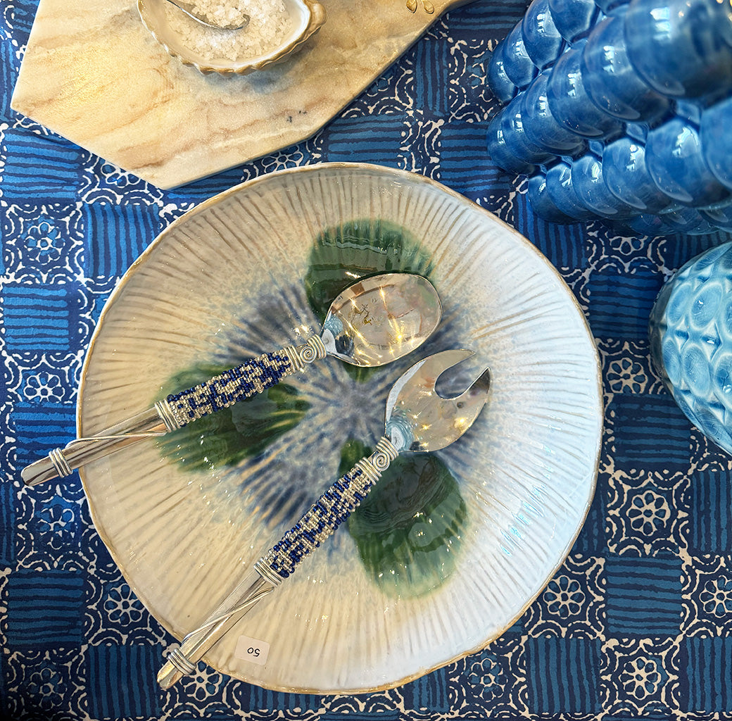 Zanzibar - Blue Hand-beaded Salad Servers