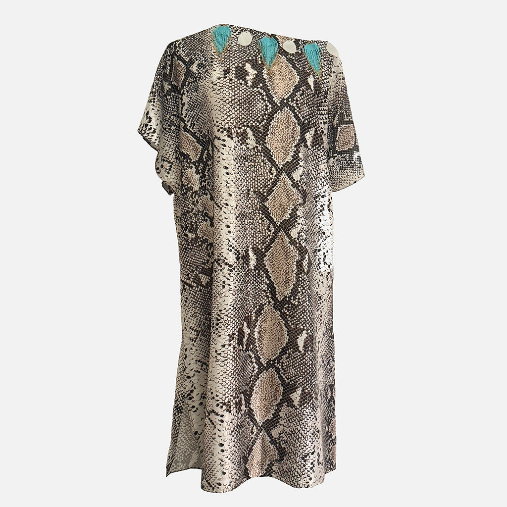 Garden of Eden - Lush Satin Beaded Off-Shoulder Kaftan