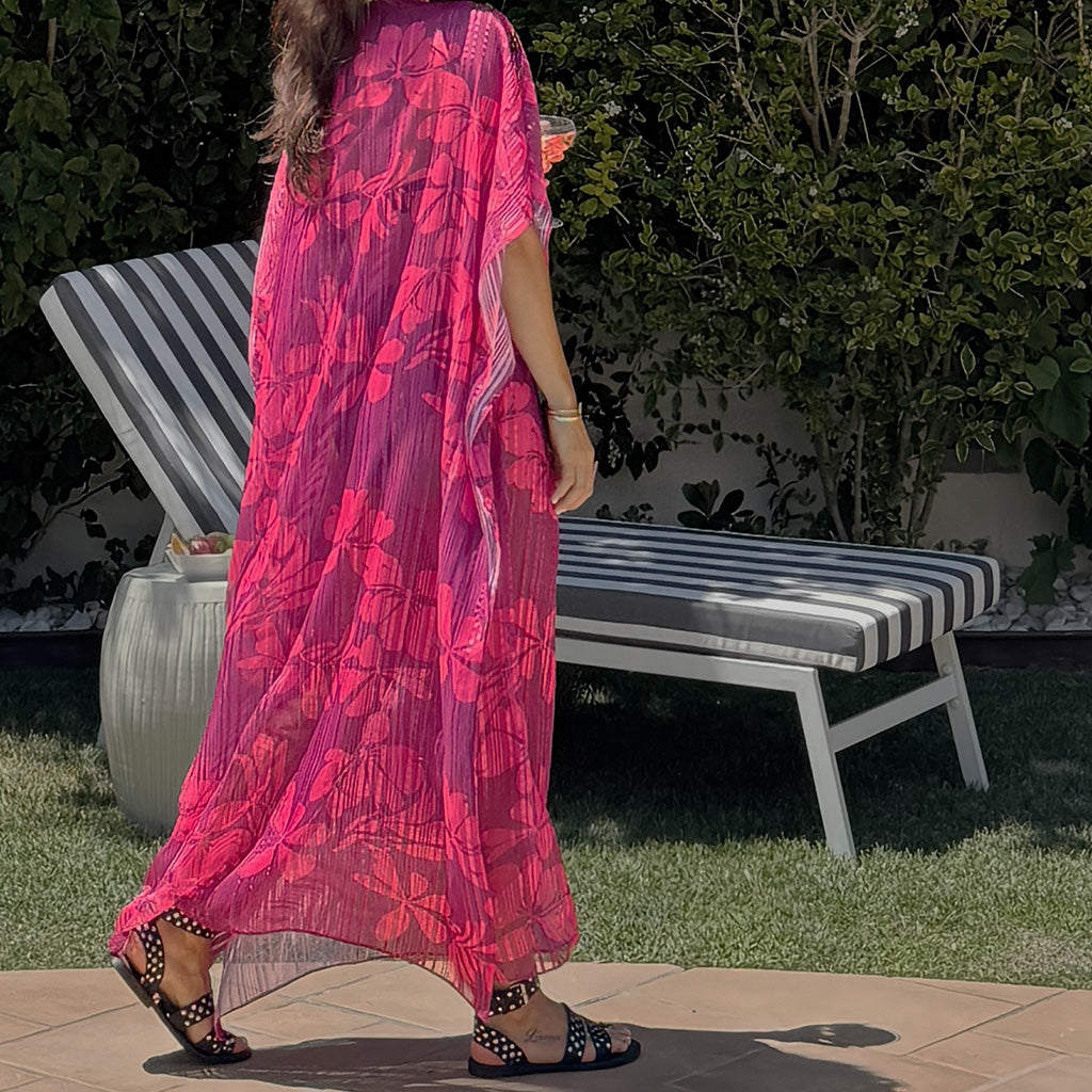 Gem Fatale - Sheer Stripe Lurex Beaded Kaftan