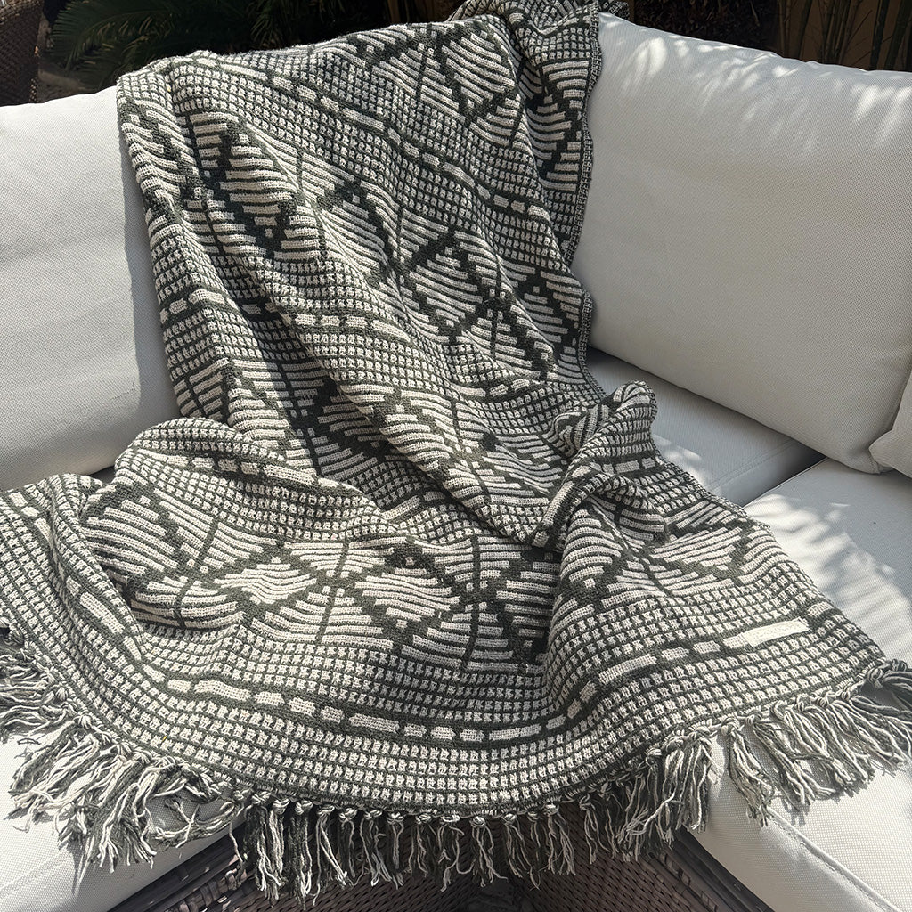 Tribal Olive - Chunky Cotton Rich Throw