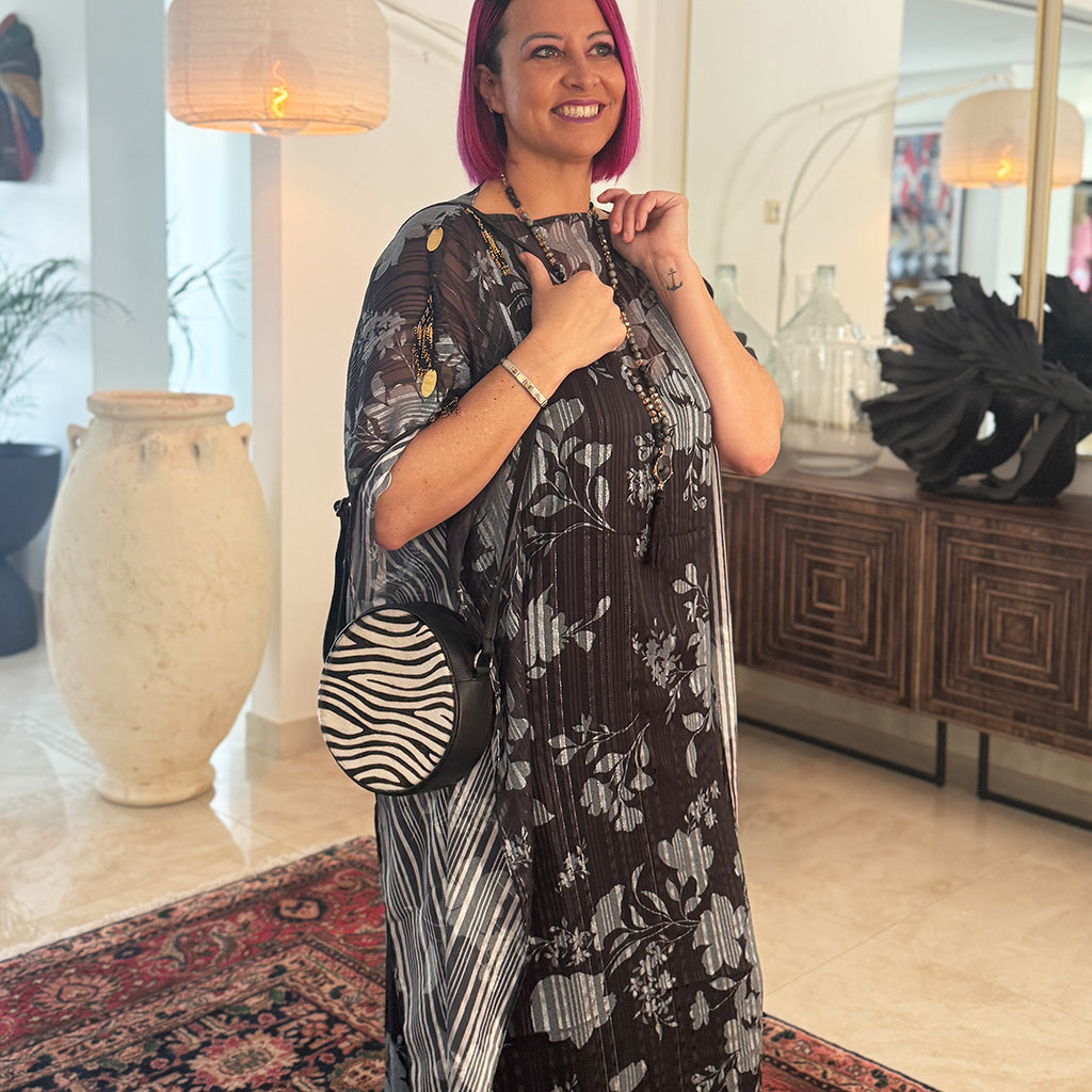 Lunar Eclipse - Sheer Stripe Lurex Beaded Kaftan
