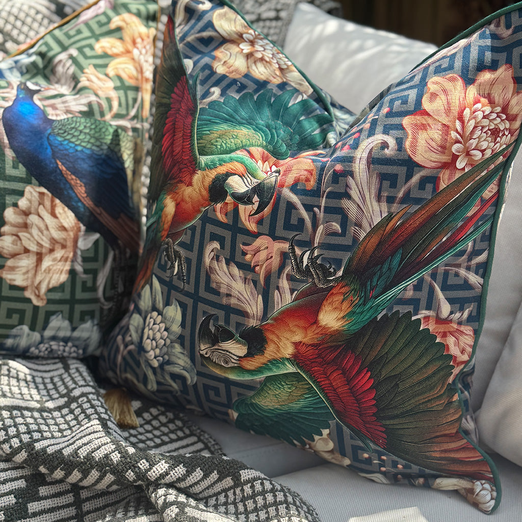 Flight of the Macaws - Cotton Scatter with Feather Inner - 50x50cm