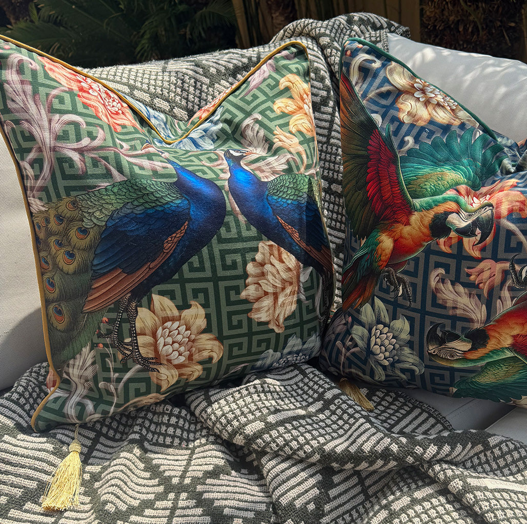 Mirror Peacocks - Cotton Scatter with Feather Inner - 50x50cm