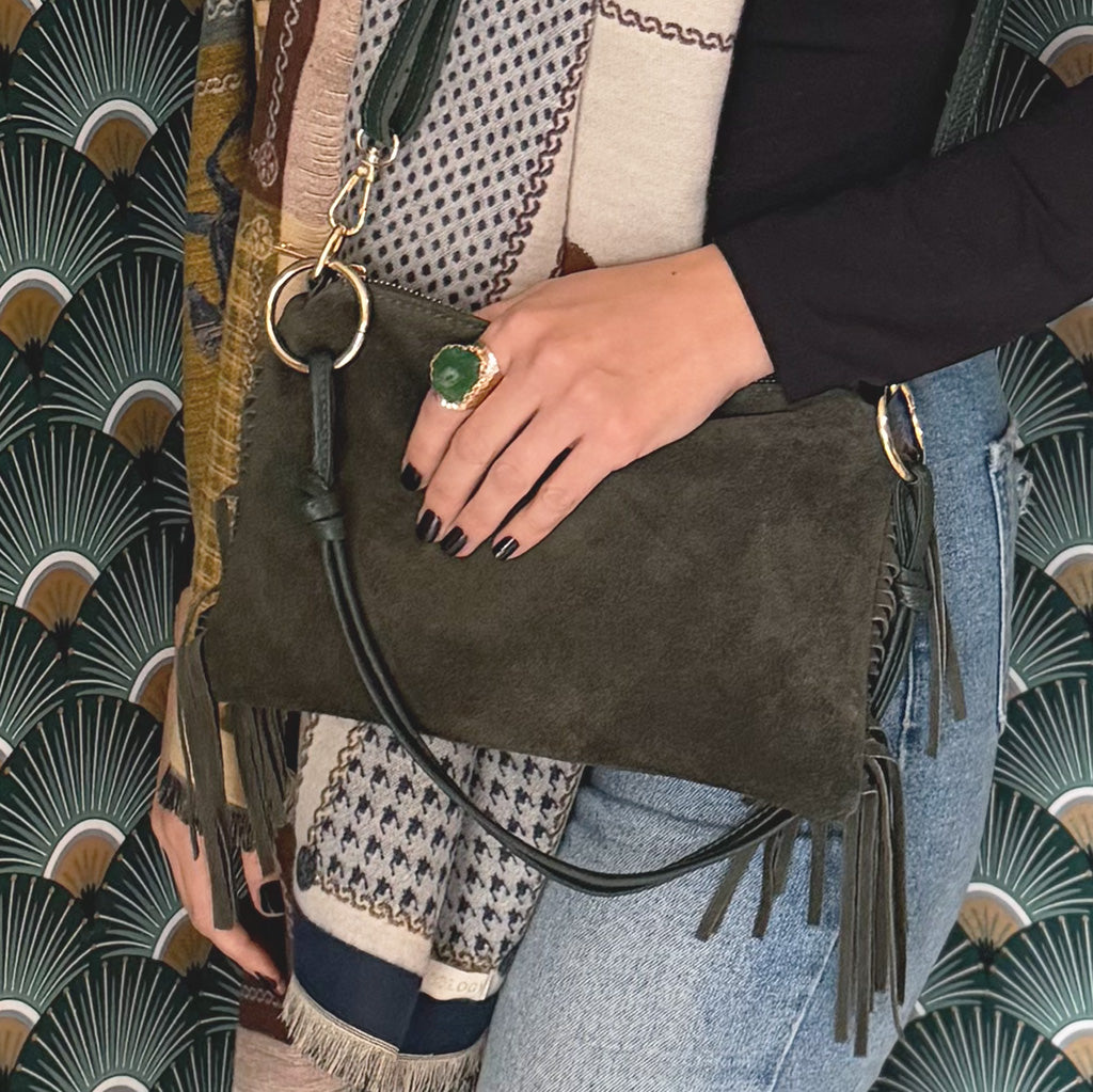 Tassle Fringe Bag - Italian Suede Leather