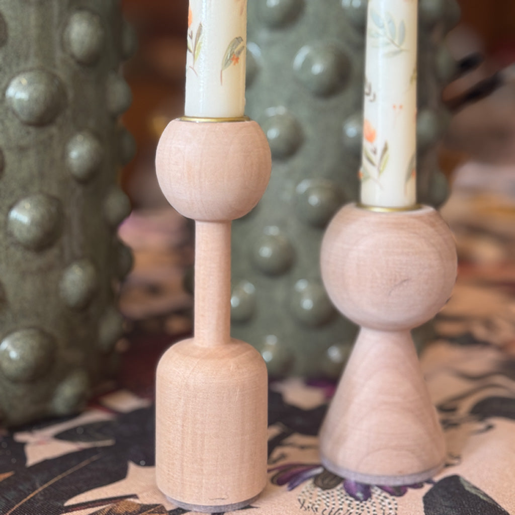 Bauhaus - Natural Wood Dinner Candle Holders - Set of 2