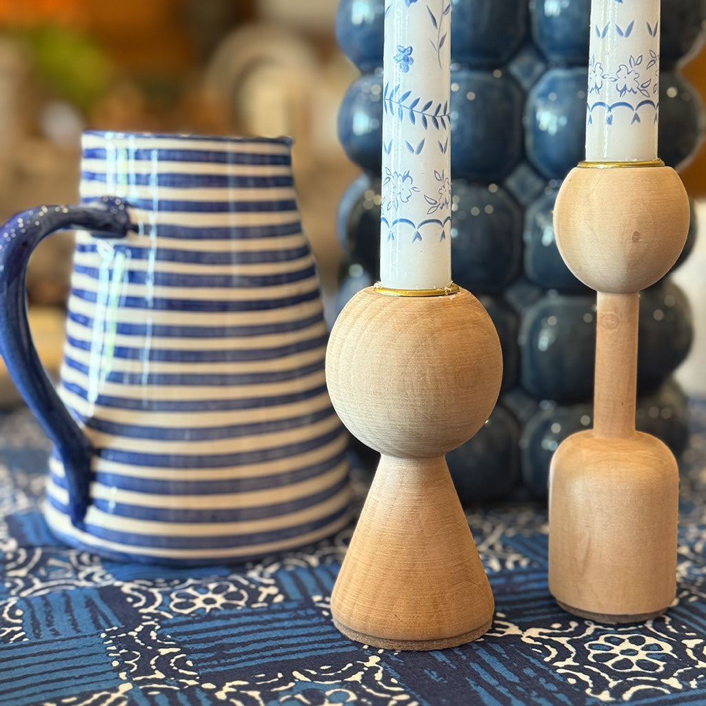 Bauhaus - Natural Wood Dinner Candle Holders - Set of 2