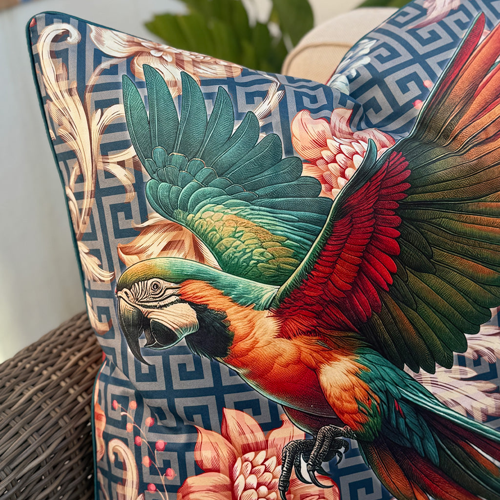 Scarlet Macaw - Velvet Scatter with Feather Inner - 60x60cm