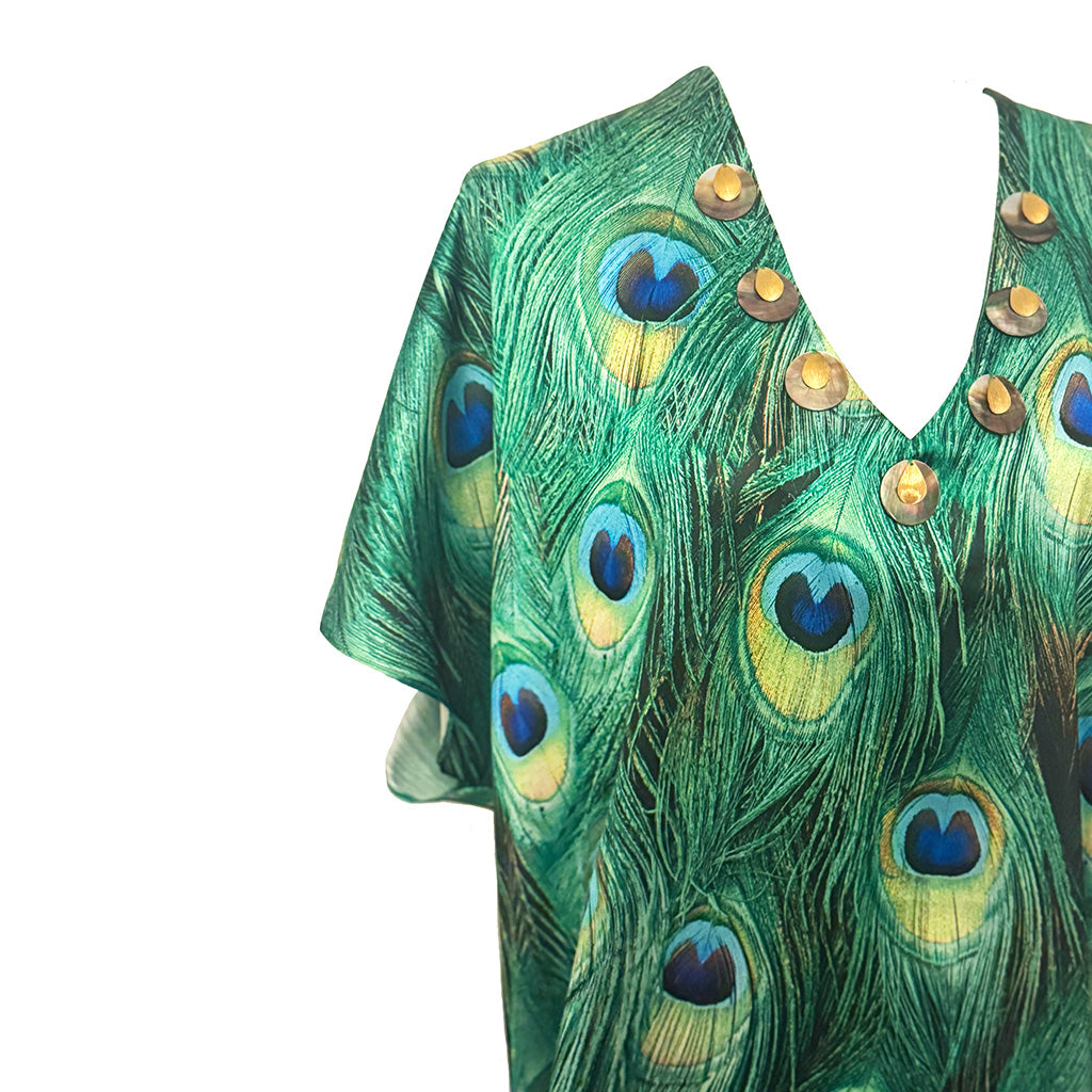 Peacock Plumes - Satin Beaded Kaftan
