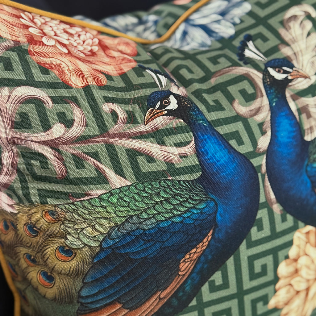 Mirror Peacocks - Cotton Scatter with Feather Inner - 50x50cm