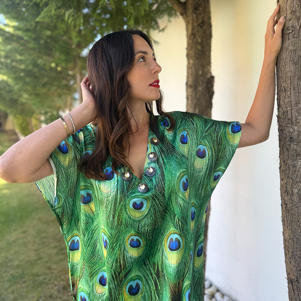 Peacock Plumes - Satin Beaded Kaftan