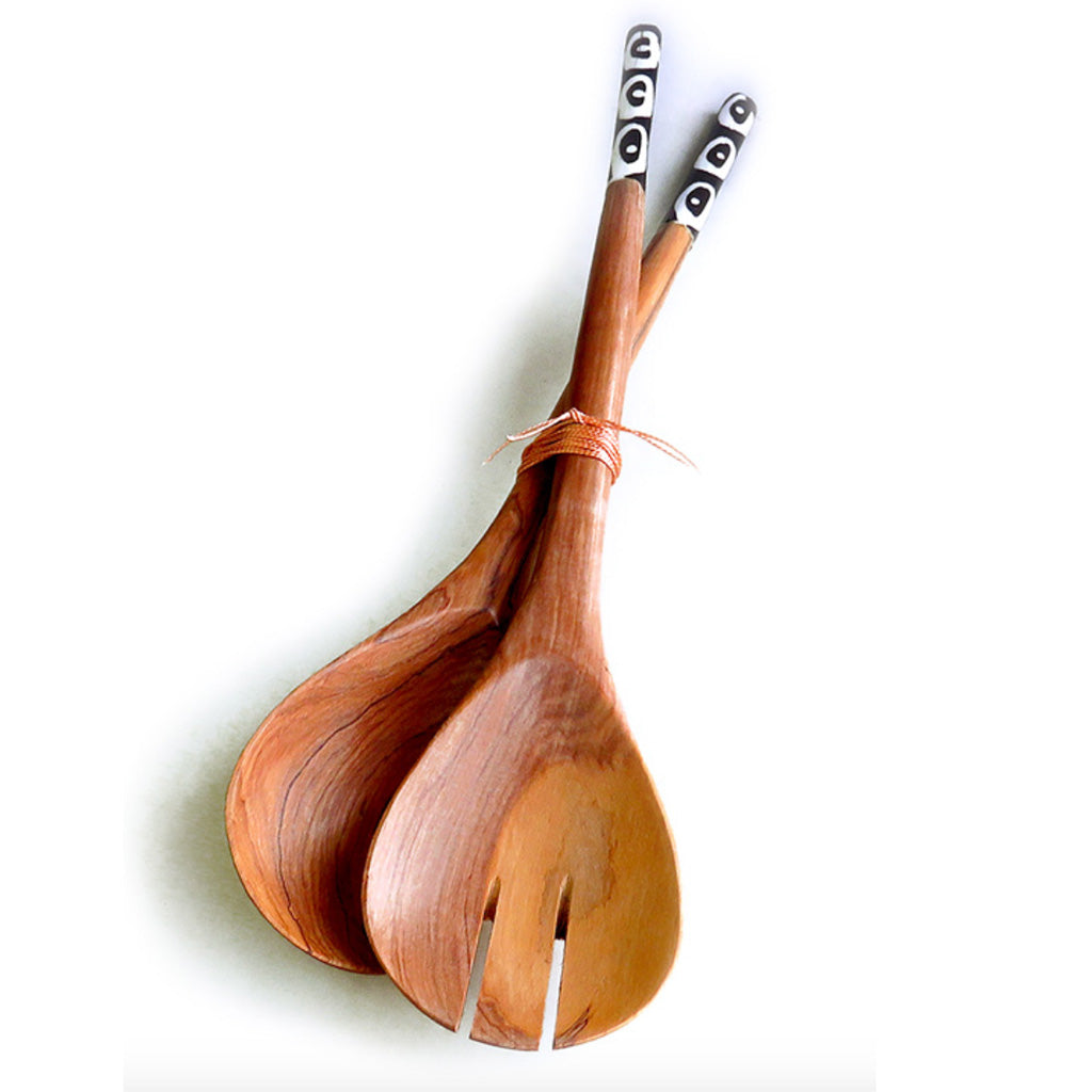 Slim Hand-Carved Wooden Salad Servers