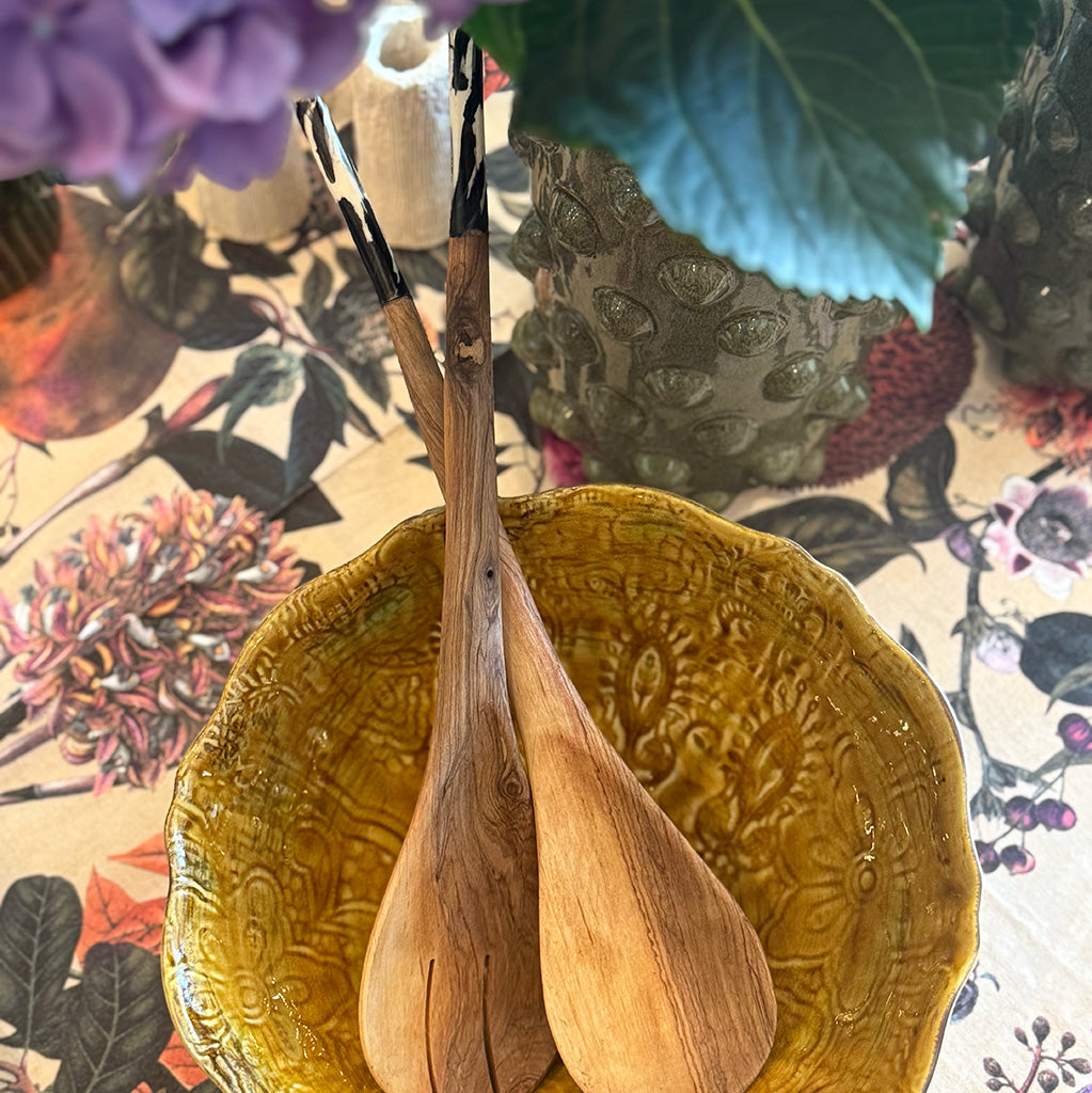 Slim Hand-Carved Wooden Salad Servers