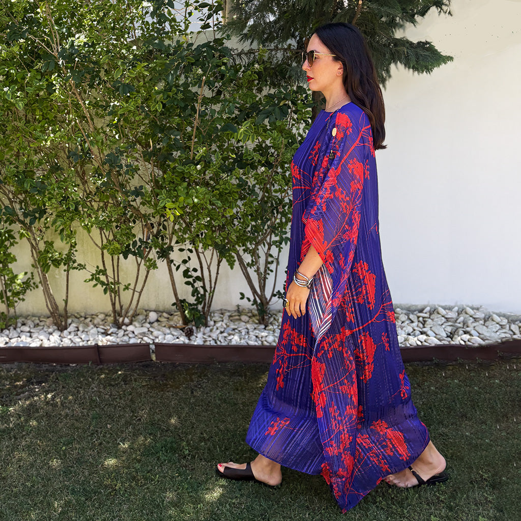Ultraviolet Atoll - Sheer Stripe Lurex Beaded Kaftan