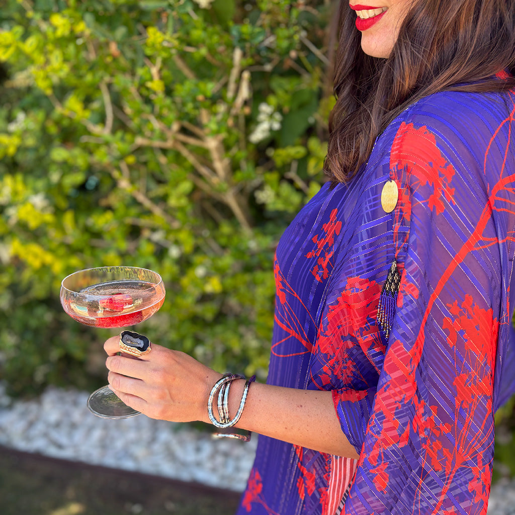Ultraviolet Atoll - Sheer Stripe Lurex Beaded Kaftan