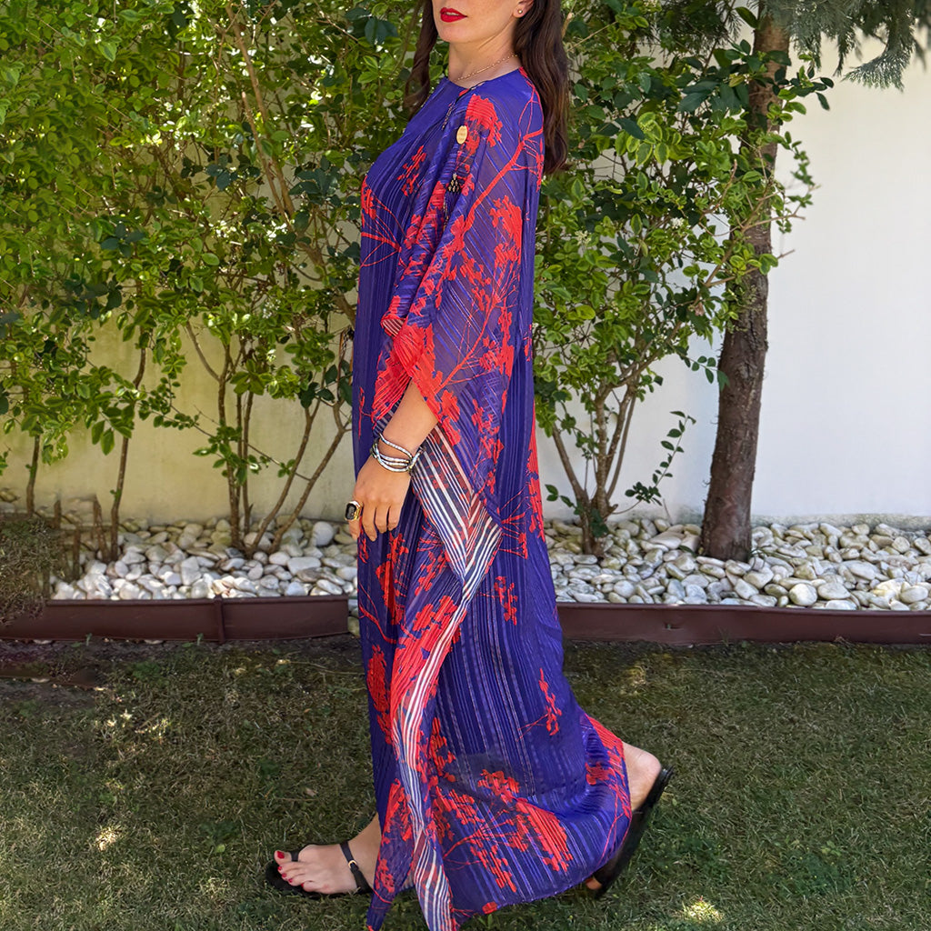 Ultraviolet Atoll - Sheer Stripe Lurex Beaded Kaftan