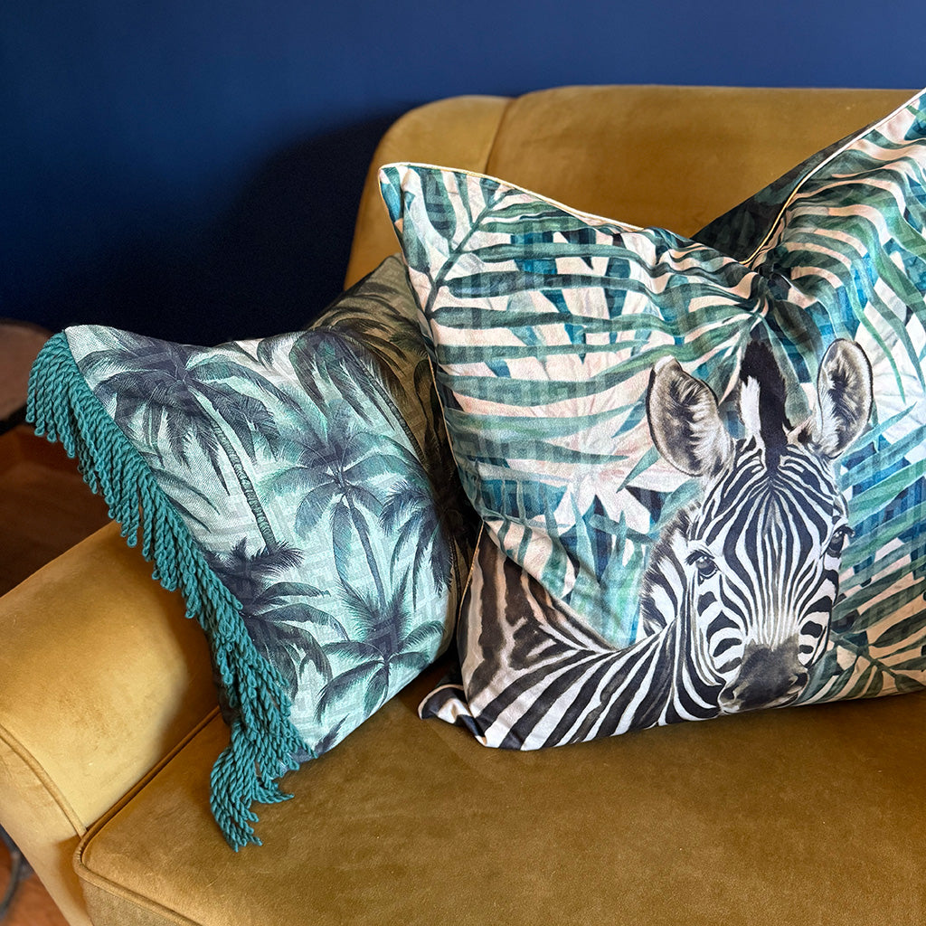 Zebra Jungle - Velvet Scatter with Feather Inner - 60x60cm
