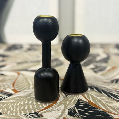 Bauhaus - Black Wooden Dinner Candle Holders - Set of 2