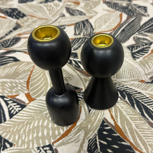 Bauhaus - Black Wooden Dinner Candle Holders - Set of 2