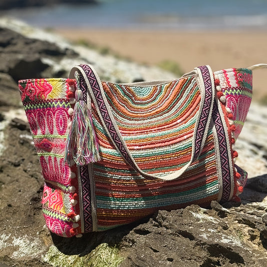 Jaipur - Hand Beaded Cotton Beach Tote