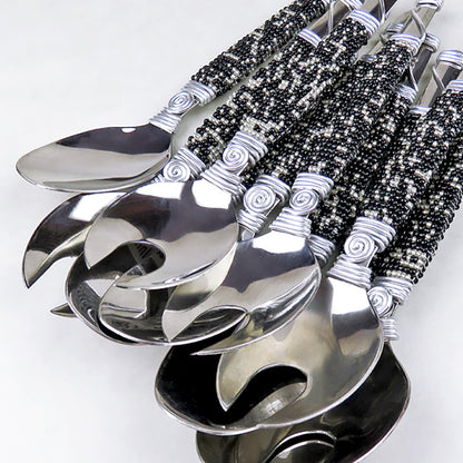 Afrochic - Black Hand-beaded Salad Servers