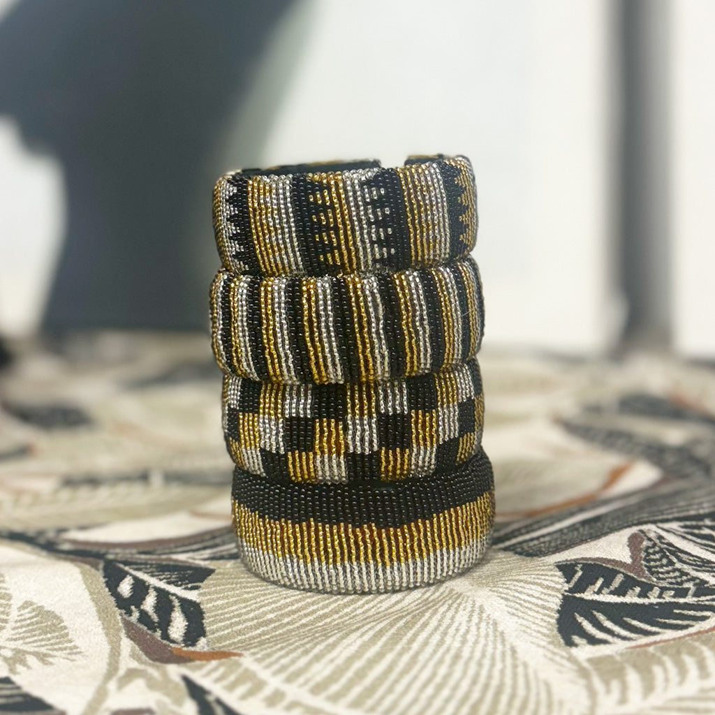 Black & Gold - Hand-beaded African Bangles