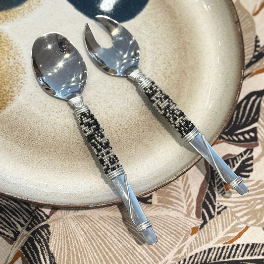 Afrochic - Black Hand-beaded Salad Servers