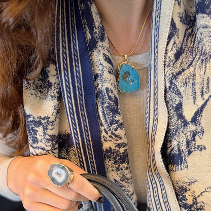 Druzy Pendant - Crystal Quartz with Gold Plated Chain