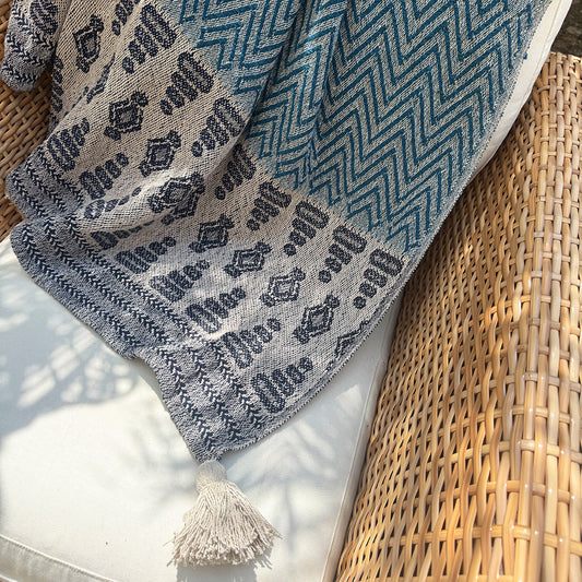 Ethnic Blue - Chunky Cotton Rich Throw