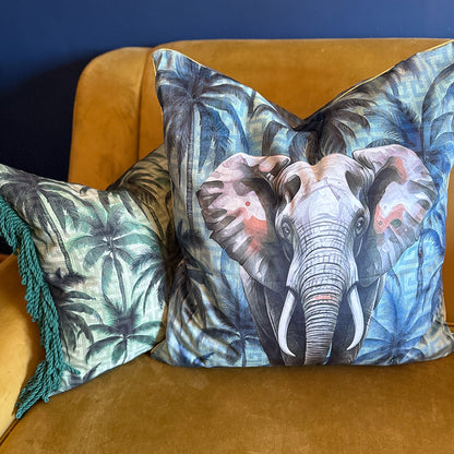 Jungle Palm - Reversible Cotton Fringe Scatter with Feather Inner - 50x50cm