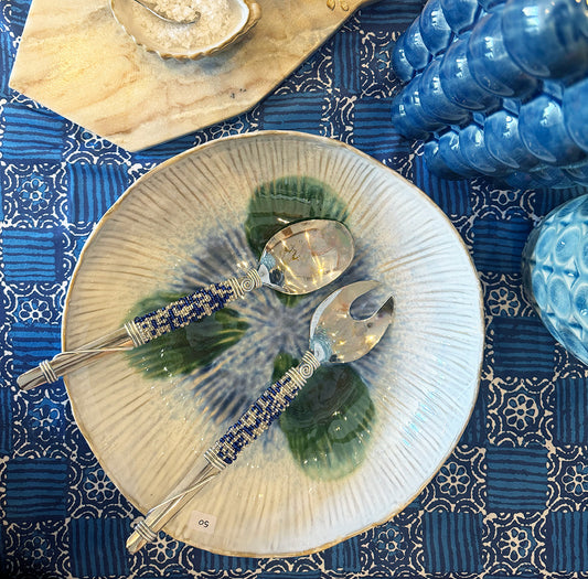 Zanzibar - Blue Hand-beaded Salad Servers