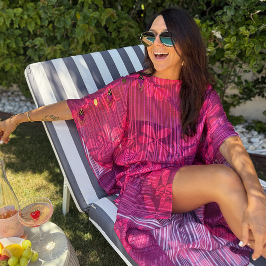 Gem Fatale - Sheer Stripe Lurex Beaded Kaftan