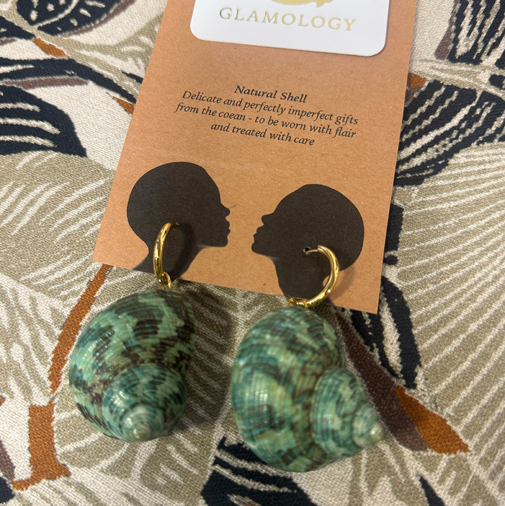 Green Conch - Genuine Shell Statement Earrings