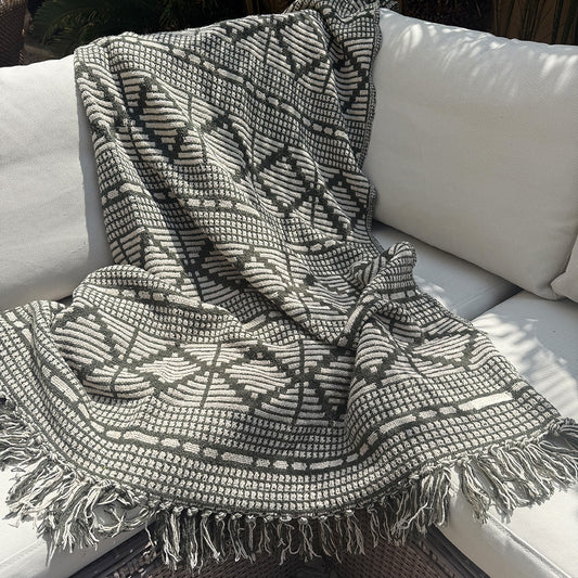 Tribal Olive - Chunky Cotton Rich Throw