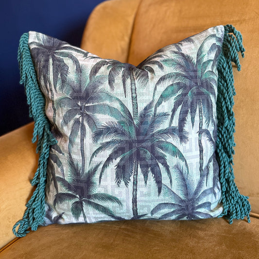 Jungle Palm - Reversible Cotton Fringe Scatter with Feather Inner - 50x50cm