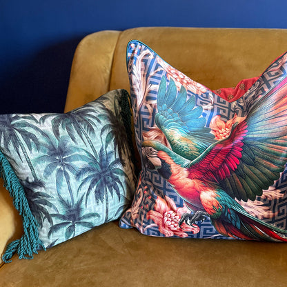 Jungle Palm - Reversible Cotton Fringe Scatter with Feather Inner - 50x50cm