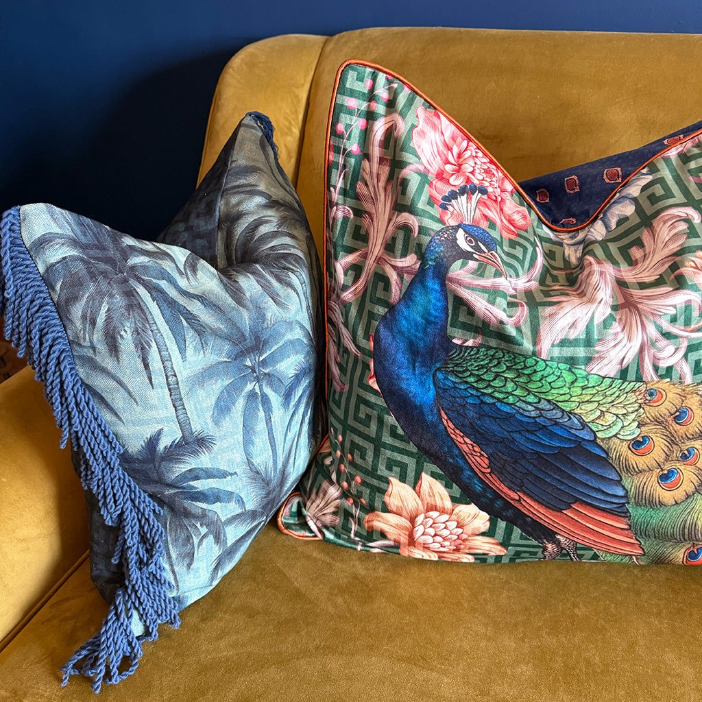 Jungle Palm - Reversible Cotton Fringe Scatter with Feather Inner - 50x50cm