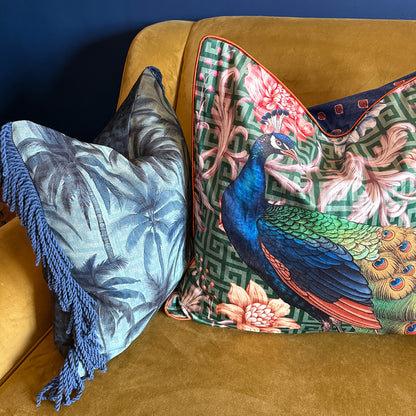 Jungle Palm - Reversible Cotton Fringe Scatter with Feather Inner - 50x50cm