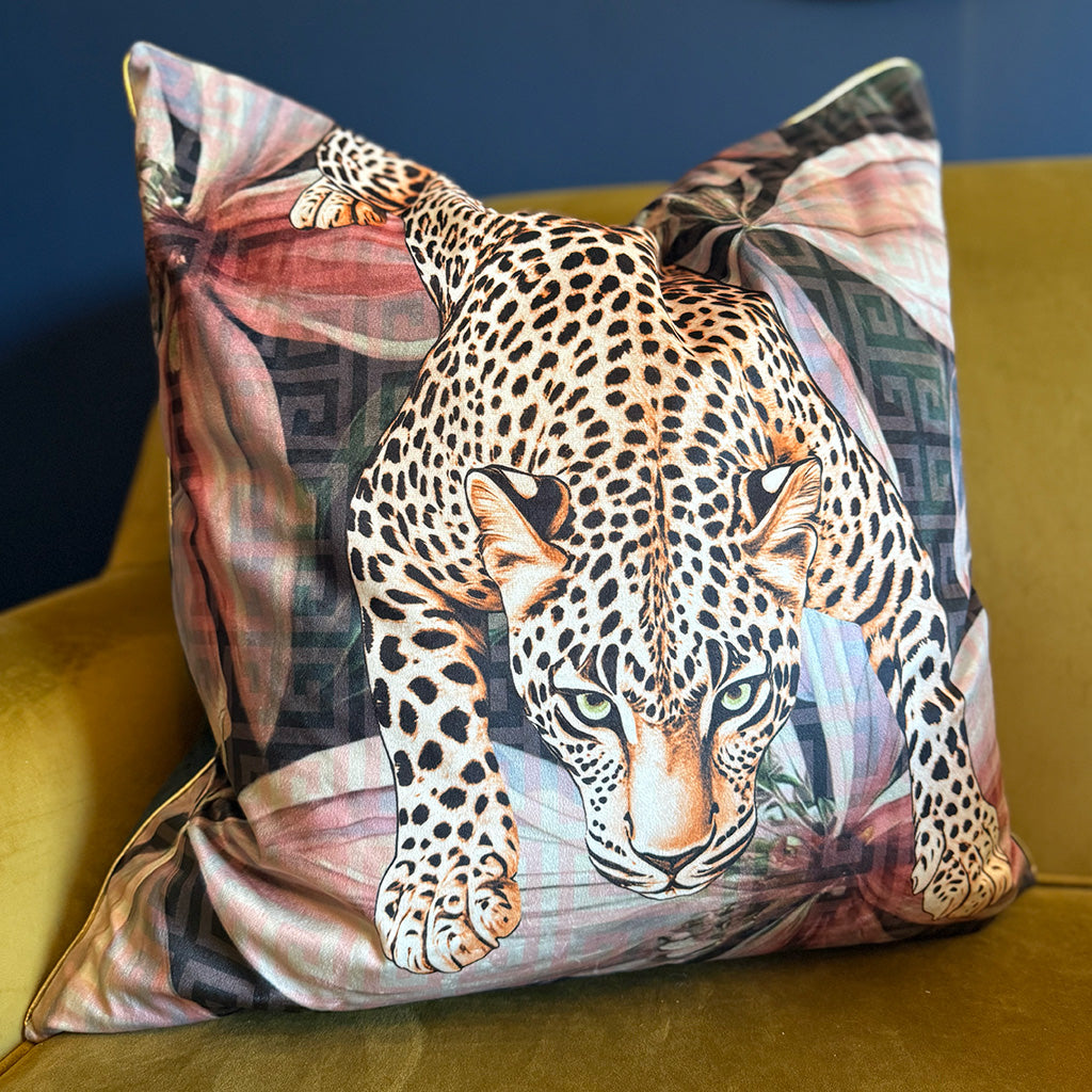 Lady Leopard - Velvet Scatter with Feather Inner - 60 x 60cm