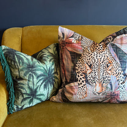 Lady Leopard - Velvet Scatter with Feather Inner - 60 x 60cm
