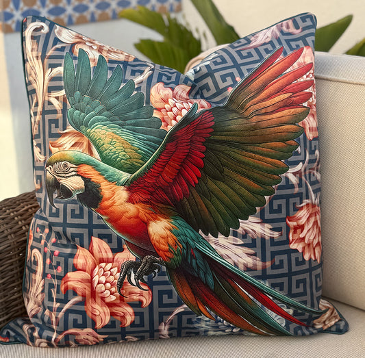 Scarlet Macaw - Velvet Scatter with Feather Inner - 60x60cm