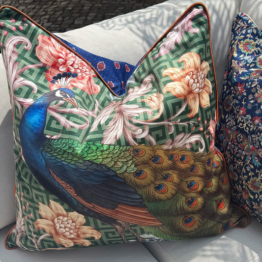 Plush Peacock - Velvet Scatter with Feather Inner - 60x60cm