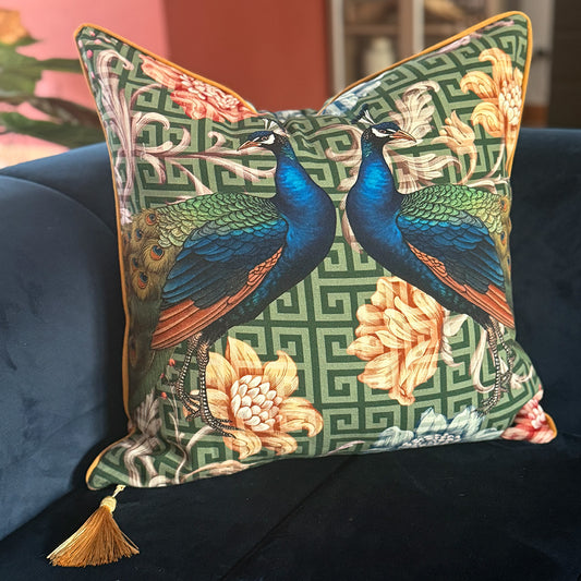 Mirror Peacocks - Cotton Scatter with Feather Inner - 50x50cm