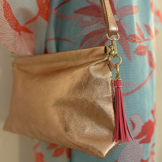 Metallic Glam - Italian Leather Clutch or Crossbody Bag