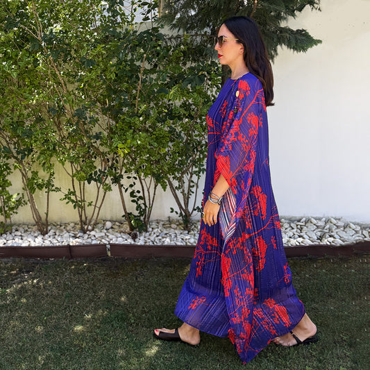 Ultraviolet Atoll - Sheer Stripe Lurex Beaded Kaftan