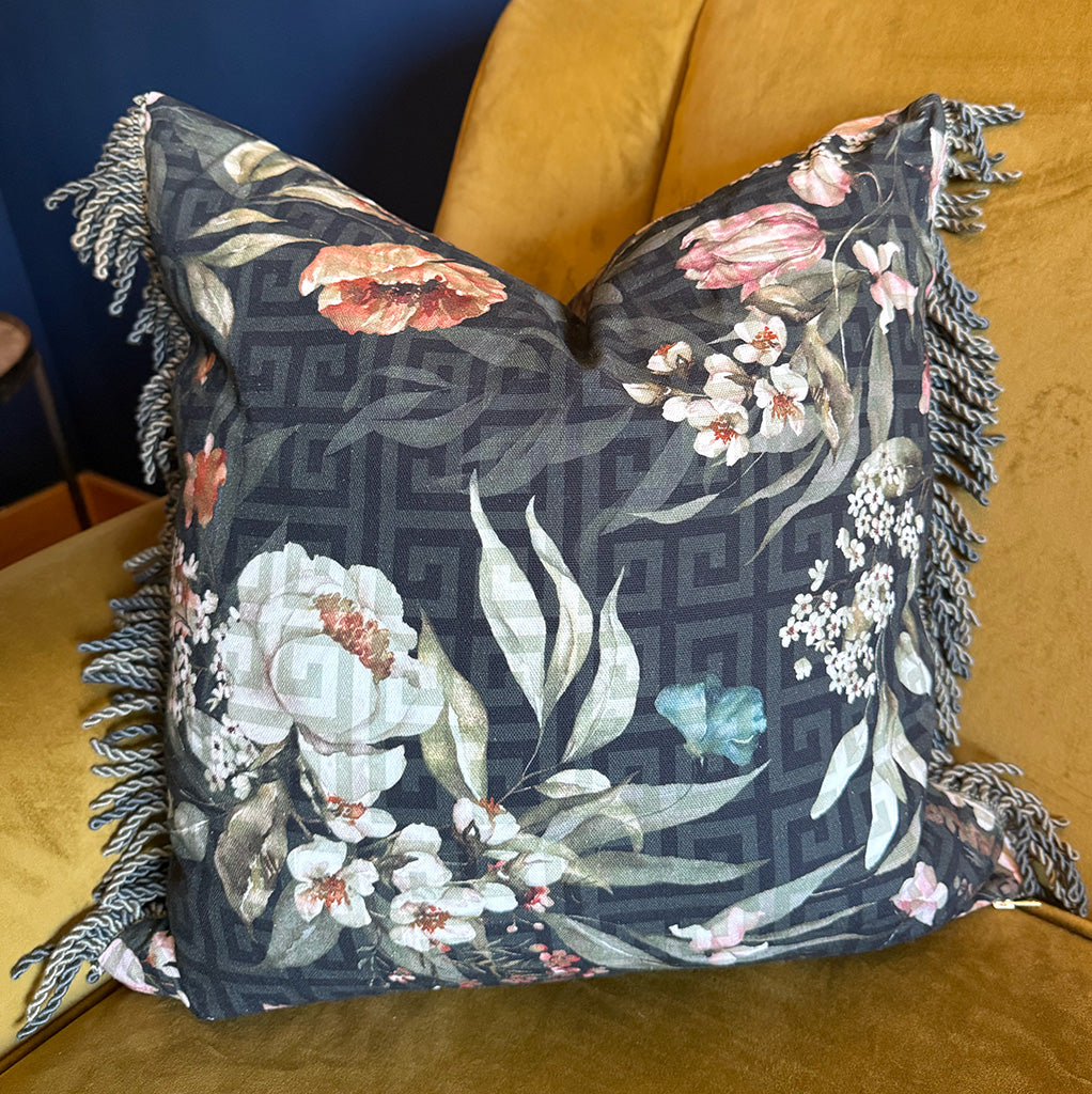 Wild Blooms - Reversible Cotton Fringe Scatter with Feather Inner - 50x50cm